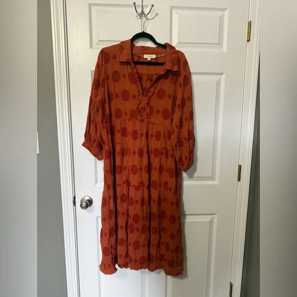 Umgee Frayed Detail Polka Dot Maxi Dress- XL - Picture 2 of 7